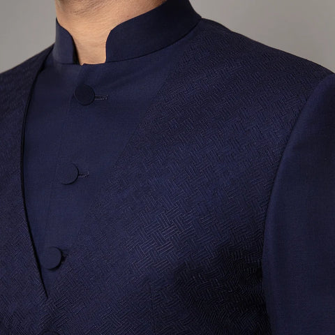 RJ93B - Stylised Bandhgala in Navy Blue with Machine Embroidery