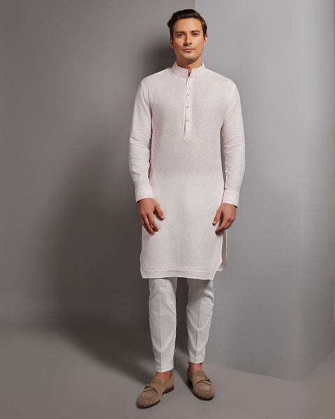 RS274-KURTA SET WITH STYLISED HEM AND TONE ON TONE FLAT PIPING DEATILS THE HOUSE OF GOVINDA