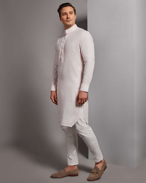 RS274-KURTA SET WITH STYLISED HEM AND TONE ON TONE FLAT PIPING DEATILS THE HOUSE OF GOVINDA