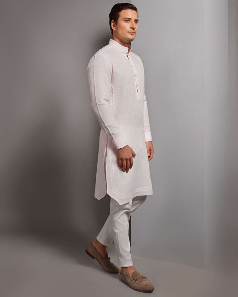 RS274-KURTA SET WITH STYLISED HEM AND TONE ON TONE FLAT PIPING DEATILS THE HOUSE OF GOVINDA