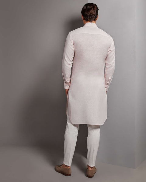 RS274-KURTA SET WITH STYLISED HEM AND TONE ON TONE FLAT PIPING DEATILS THE HOUSE OF GOVINDA