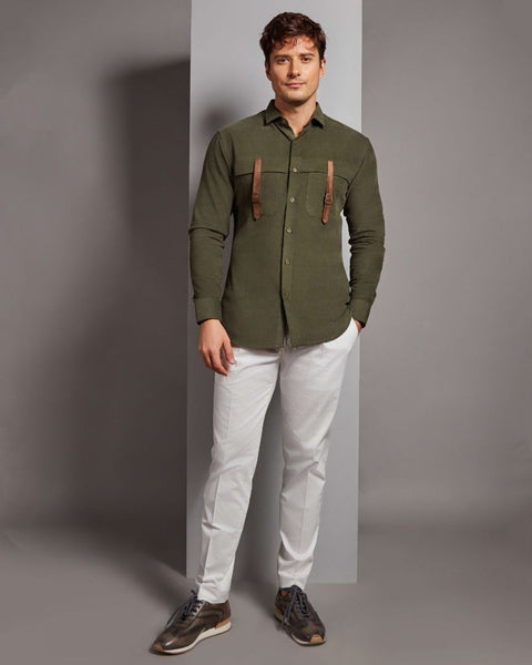 RS269-Double Pocket Shirt - Olive THE HOUSE OF GOVINDA