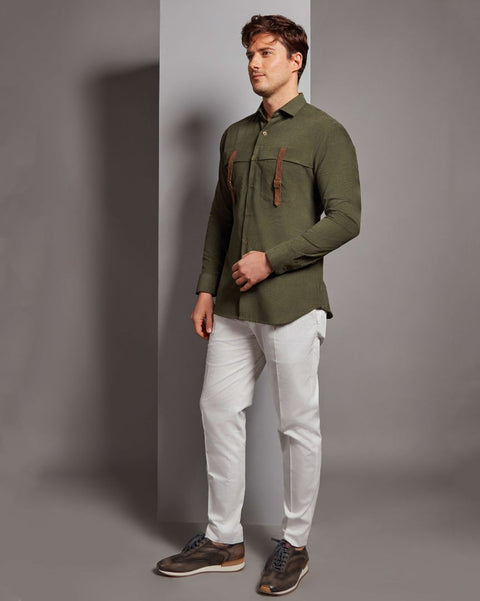 RS269-Double Pocket Shirt - Olive THE HOUSE OF GOVINDA