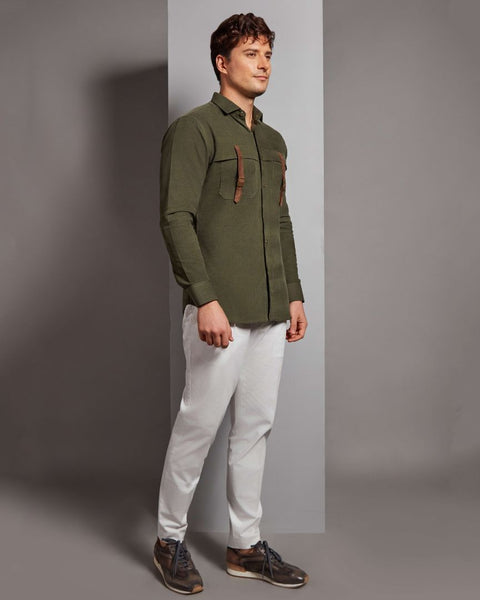 RS269-Double Pocket Shirt - Olive THE HOUSE OF GOVINDA