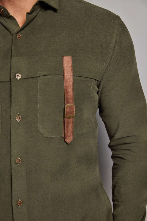 RS269-Double Pocket Shirt - Olive THE HOUSE OF GOVINDA