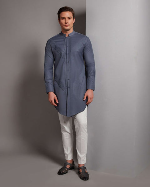 RS290-Grey Center Opening Kurta Set THE HOUSE OF GOVINDA