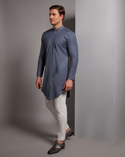 RS290-Grey Center Opening Kurta Set THE HOUSE OF GOVINDA