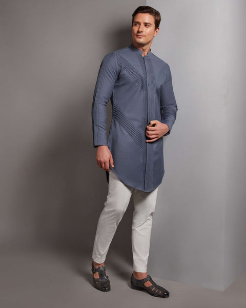 RS290-Grey Center Opening Kurta Set THE HOUSE OF GOVINDA