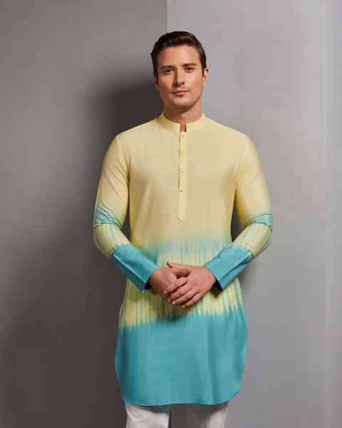 RS320 - House of Govinda Yellow Mandarin Collar Kurta Set THE HOUSE OF GOVINDA