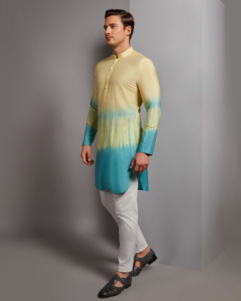 RS320 - House of Govinda Yellow Mandarin Collar Kurta Set THE HOUSE OF GOVINDA
