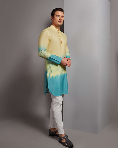 RS320 - House of Govinda Yellow Mandarin Collar Kurta Set THE HOUSE OF GOVINDA